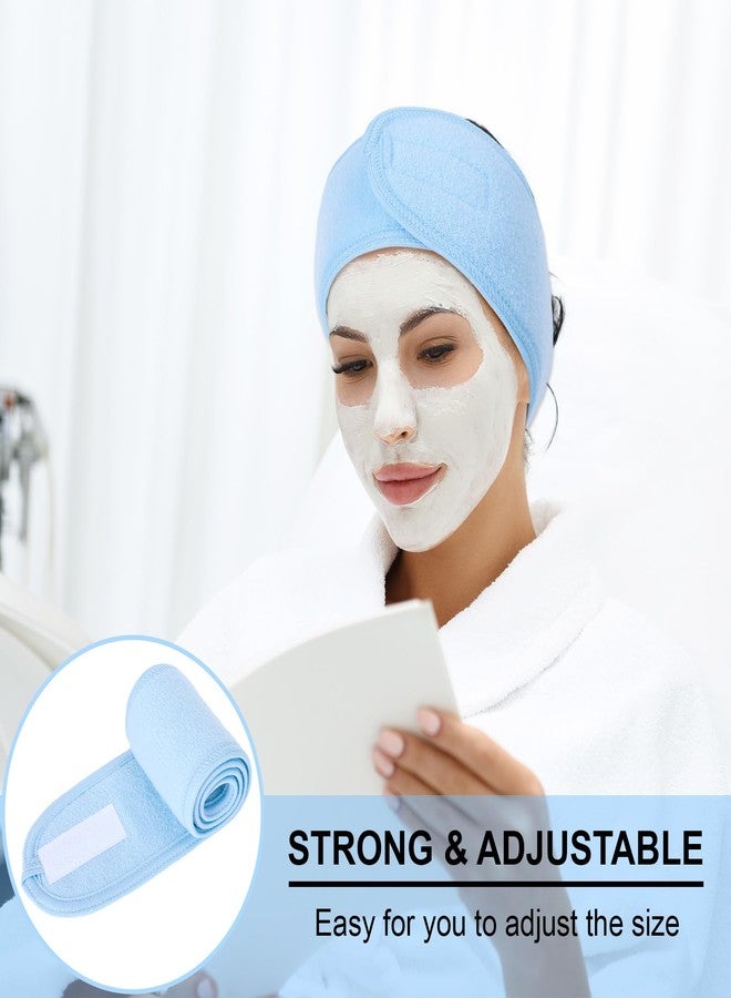 Whaline Spa Facial Headband Head Wrap Terry Cloth Headband 4 Counts Stretch Towel for Bath, Makeup and Sport (Light Blue) - Image 5